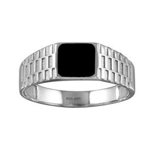 Sterling Silver 925 Rhodium Plated Black Enamel Jubilee Design Shank Ring
